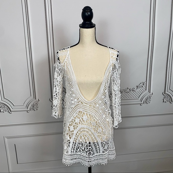 White Knit Open Back Long Bikini Cover | Size M - Picture 2 of 5